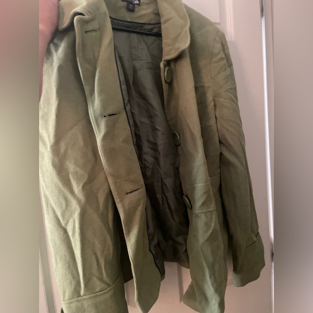 East 5TH Olive Green Wool/Rayon Pea Coat Women's Size XL